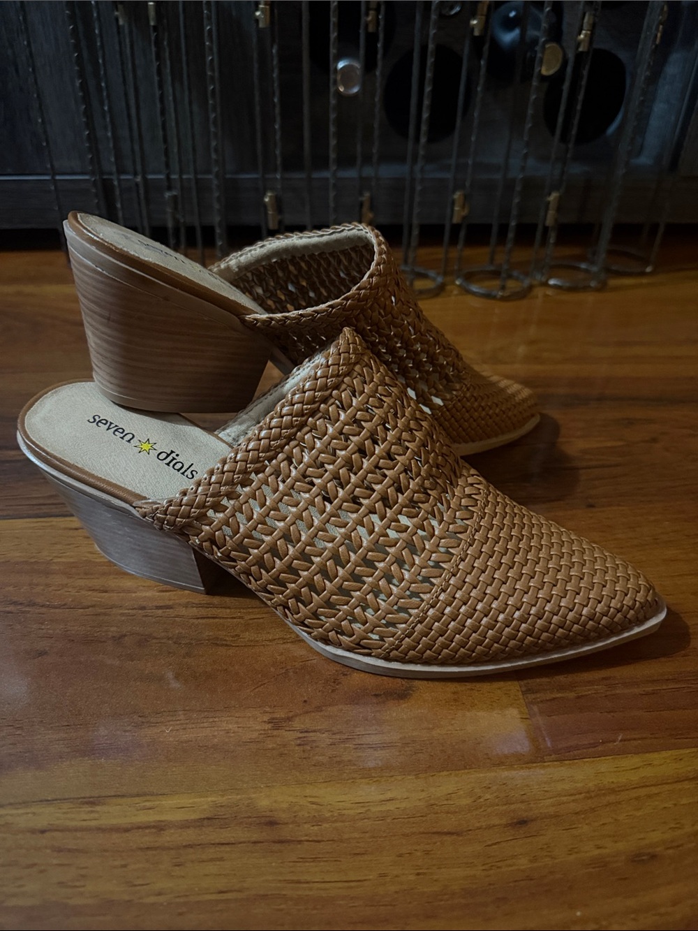Seven Dials Woven Tan Slip-On Mule Heels